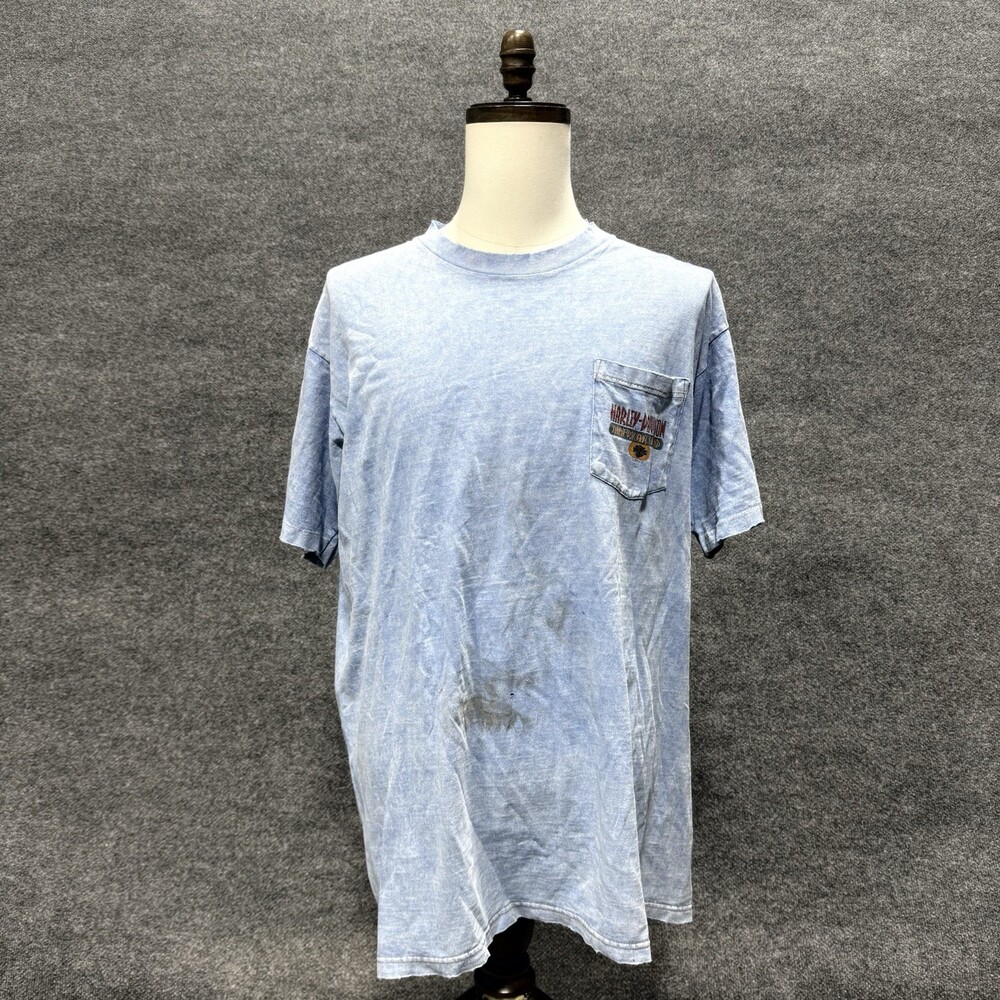 Harley Davidson Tee Mens XL Sylvania Toledo Ohio Pocket Blue Distressed Biker